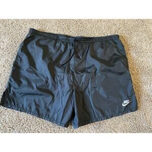 Vtg Nike Nylon Lined Shorts Gray Tag 90's Sz L Athletic Logo Spell Out Black